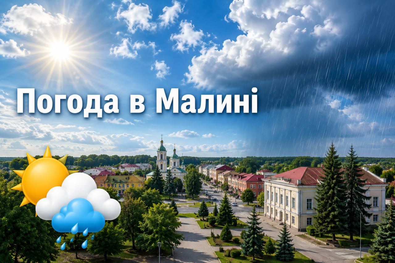 Погода в Малині: Сонячно, тепло, з легким бризом. Ідеальний день для ягідних пригод! 🍓☀️💨